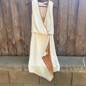 RACHEL Rachel Roy Cream Gold Ruffle Mini Sheath Dress Size 2 NWT Flawed